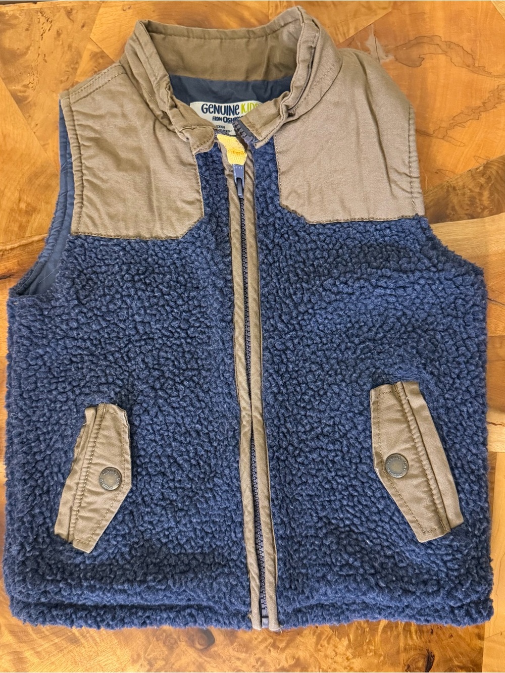 Genuine Kids Navy Sherpa Vest with Tan Trim for Kids